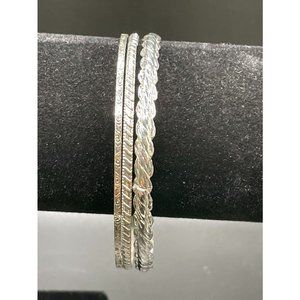 Silvertone 3 In Bag Different Styles Bangle Bracelets Circumference 9 Inches